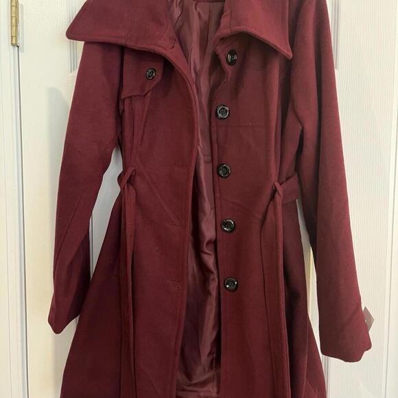 Valerie Stevens Womens Jacket with Tie‎ Belt Burgundy Large Wool Large Buttons - Picture 1 of 14